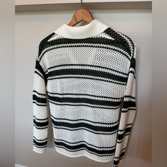 Madewell Open-Stitch Johnny Collar Sweater In Summit Green Stripe Size Small - Picture 10 of 10